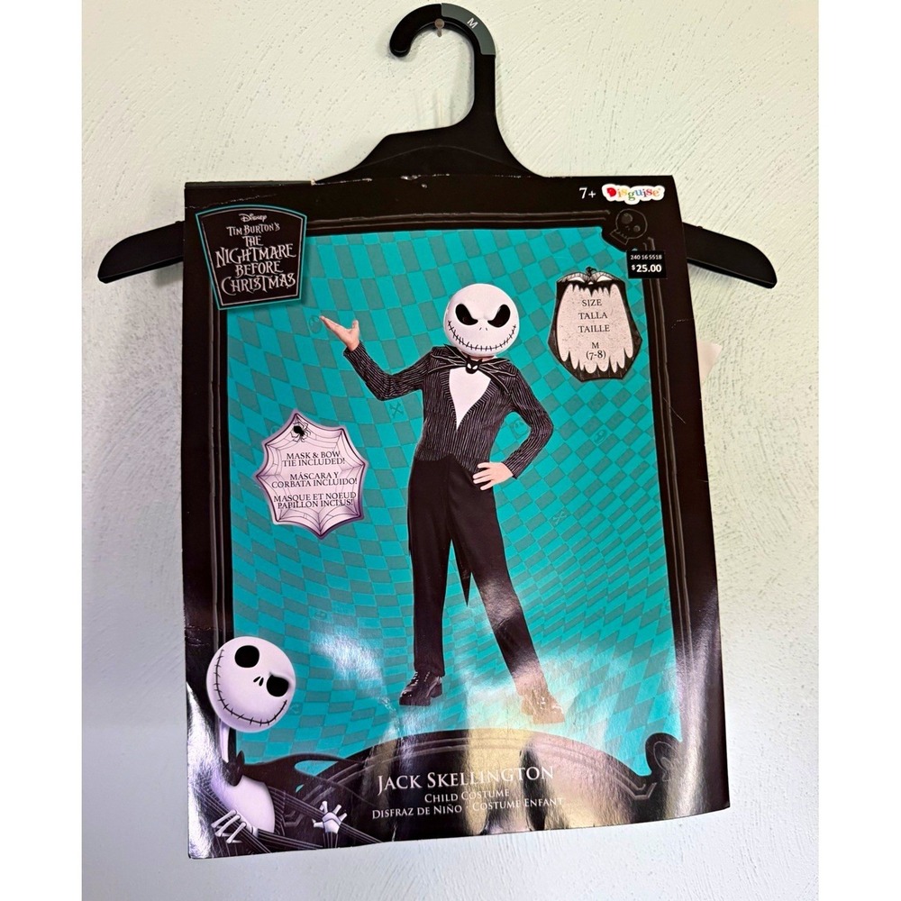 Jack Skellington Child Halloween Costume M 7-8 Mask Included NBC Tim Burton